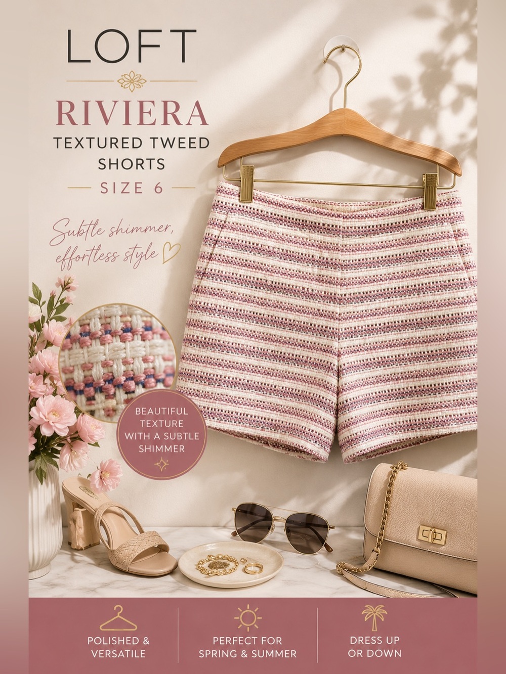 LOFT Riviera Textured Tweed Stripe Shorts Size 6